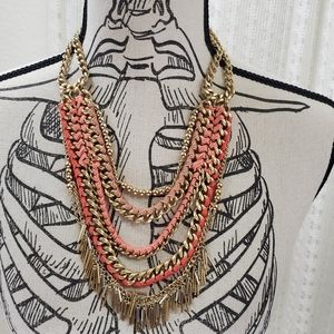 Stella & Dot Coral Layered Chain Link Fringe Necklace Gold
